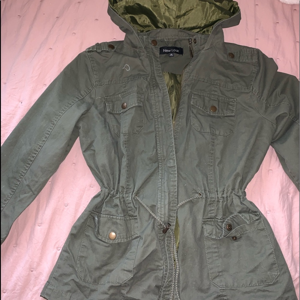 Green zip up jacket with hood